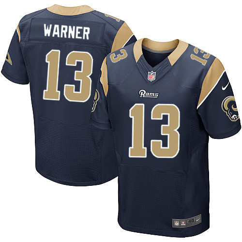 Men's Elite Kurt Warner Nike Jersey Navy Blue Home - #13 NFL Los Angeles Rams